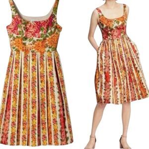 Isaac Mizrahi For Target Midi Dress Retro Pleated Floral Pink Yellow S? 4?